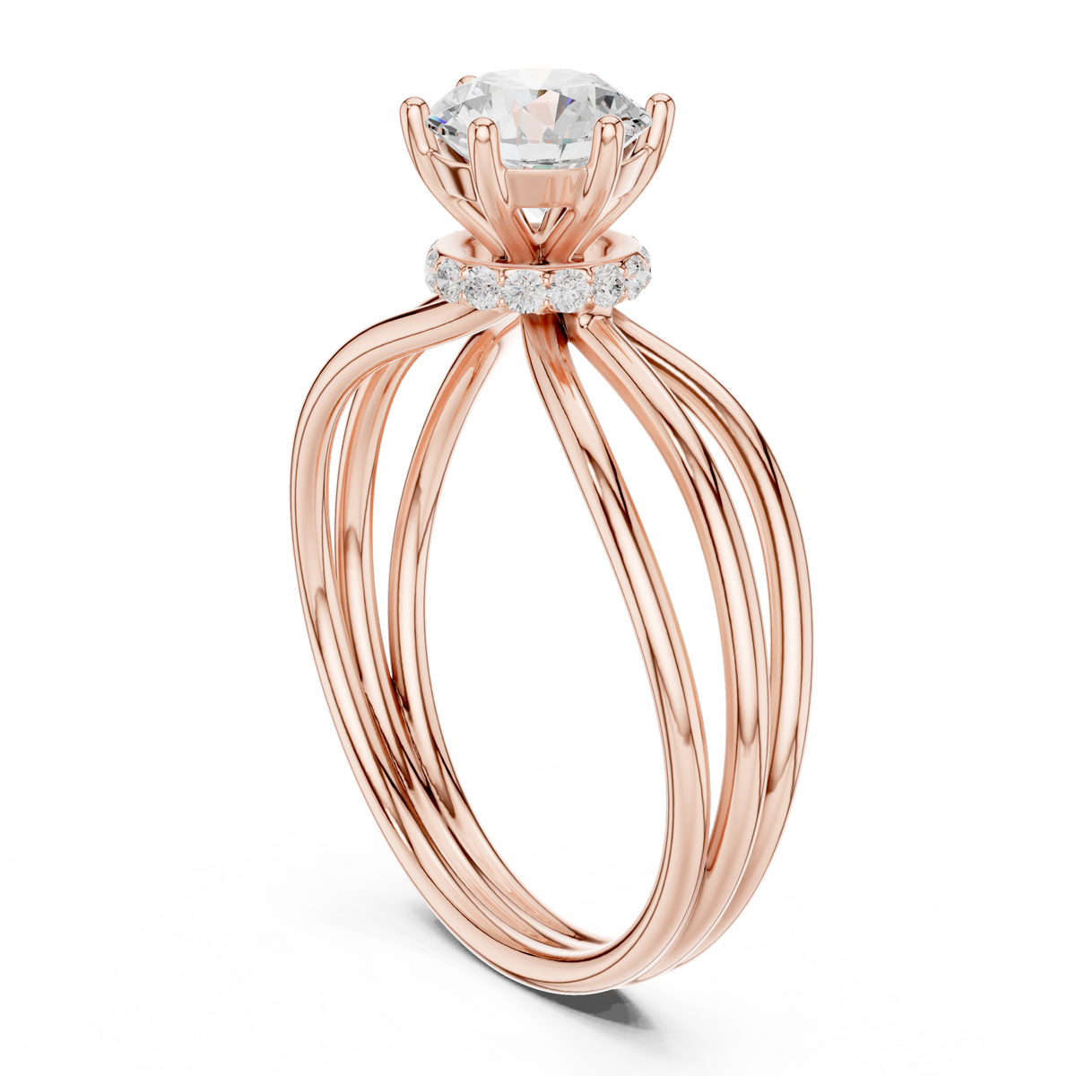 Triple Row Round Lab Diamond Solitaire Engagement Ring - View 6