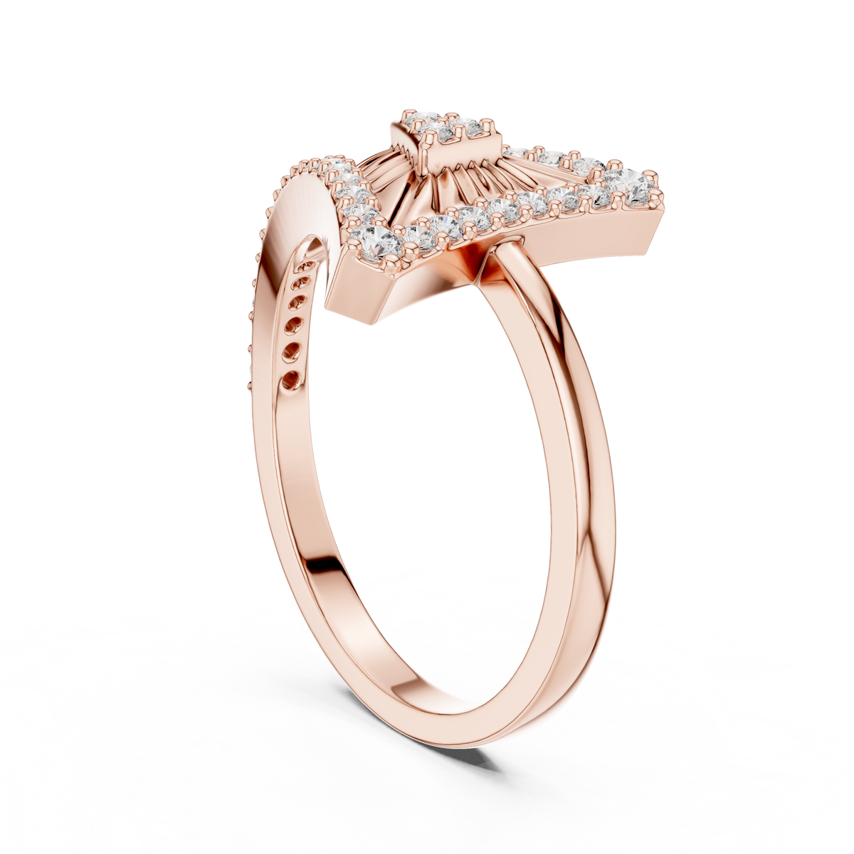 Triangle Round Moissanite Diamond Statement Ring Geometric Pave Design - View 6