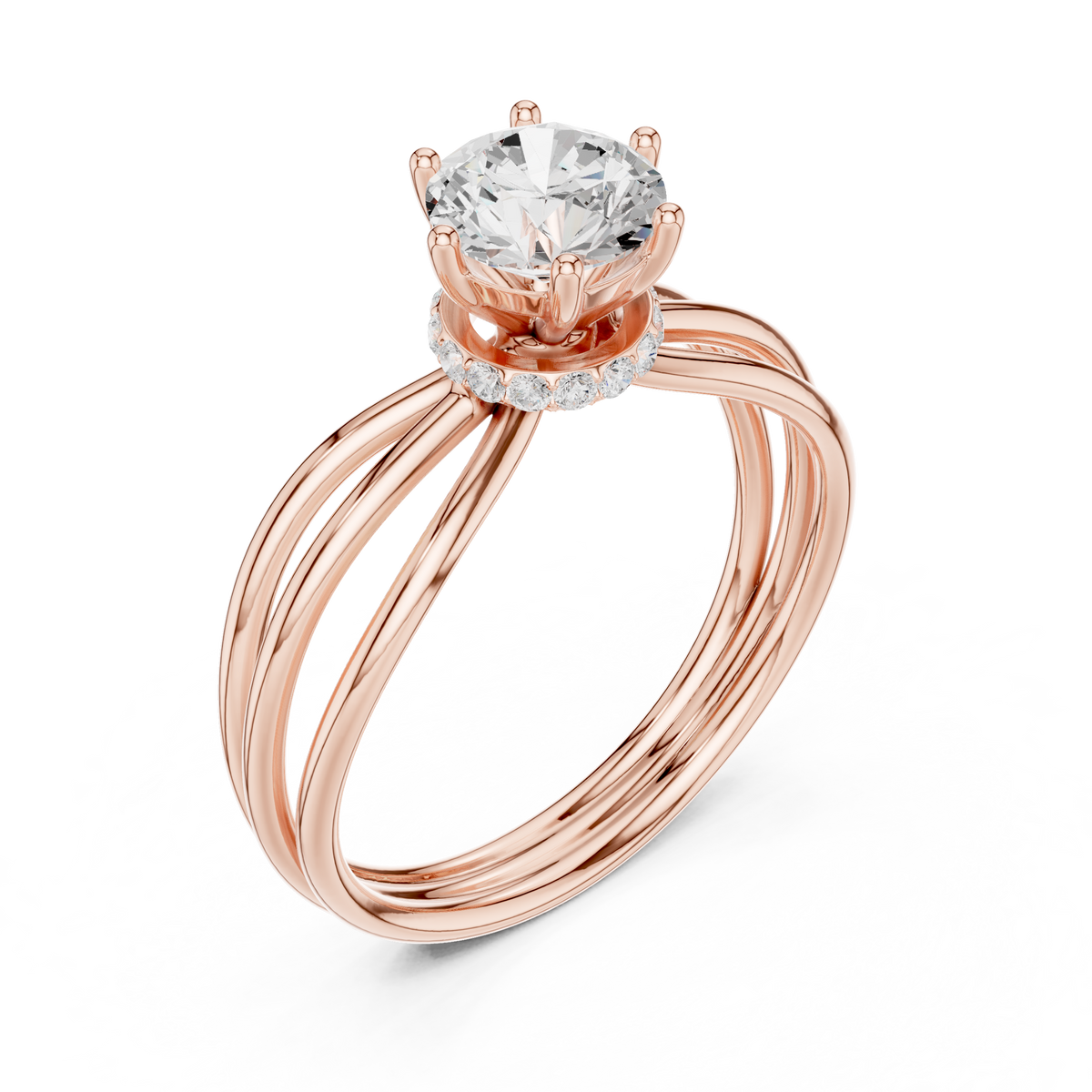 Triple Row Round Lab Diamond Solitaire Engagement Ring - View 3