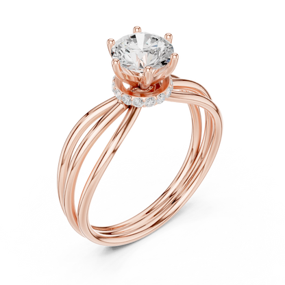 Triple Row Round Lab Diamond Solitaire Engagement Ring - View 3