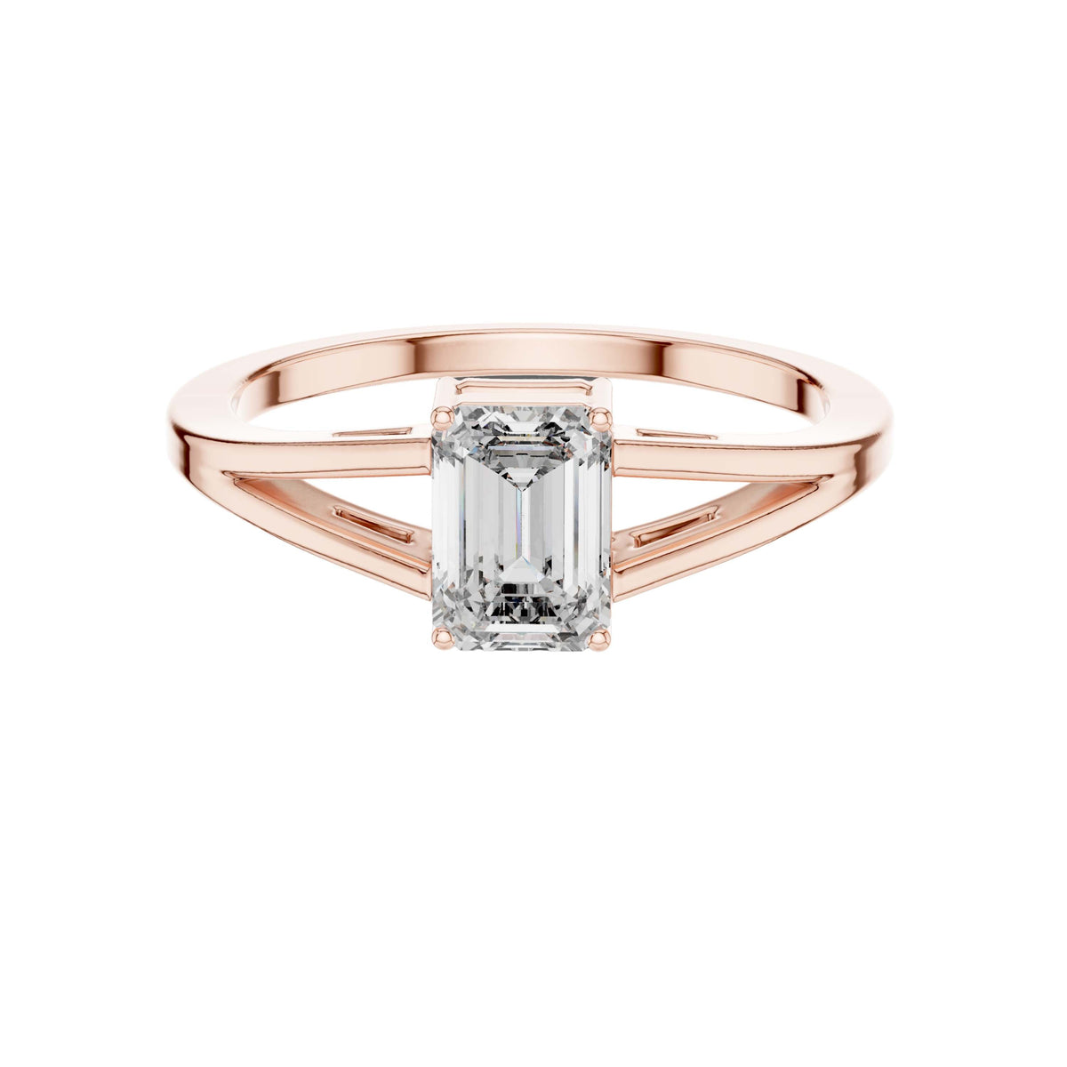 Emerald Cut Moissanite Diamond Split Shank Solitaire Ring - View 2