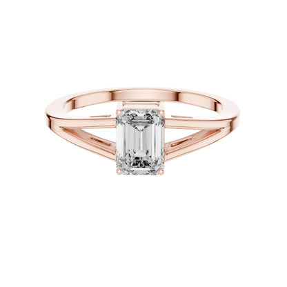 Emerald Cut Moissanite Diamond Split Shank Solitaire Ring - View 2