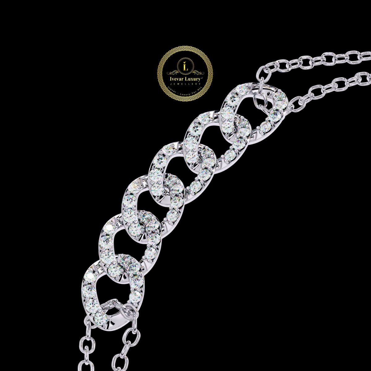 Round Cut Lab Diamond Interlocking Double Link Bracelet - View 9