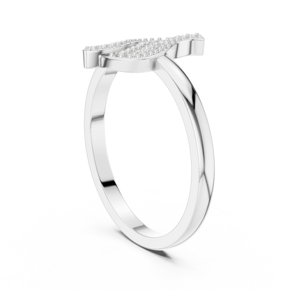 Round Cut Lab Diamond Leaf Motif Gold Anniversary Ring - View 12