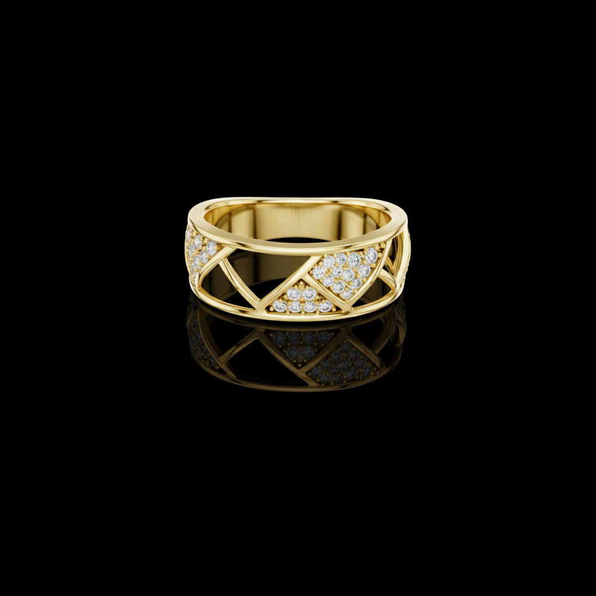 round cut moissanite diamond men's triangular pave pattern statement ring