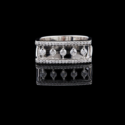 Round Cut Open Frame Floating Lab Diamond Statement Band Ring
