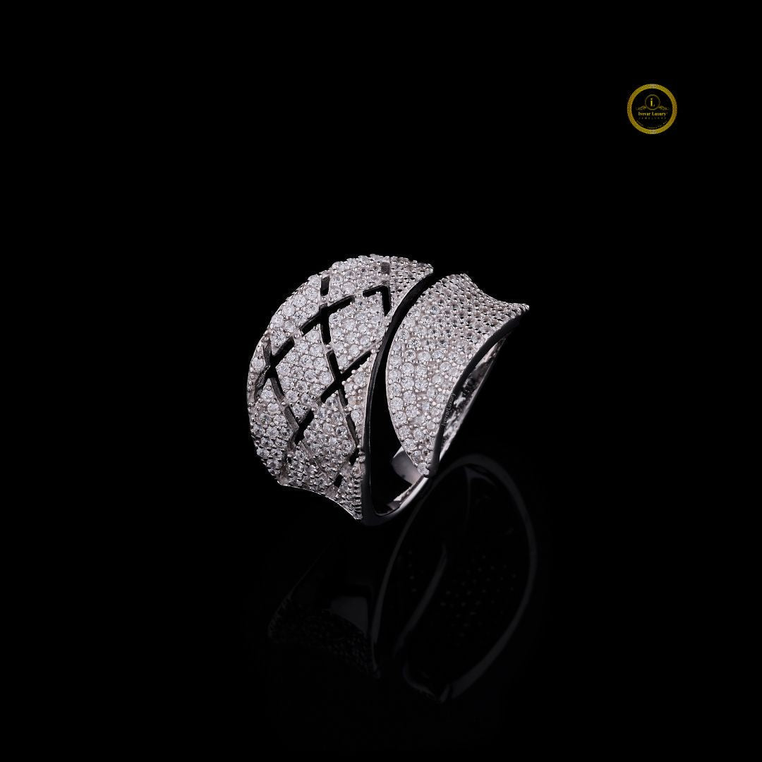 Micro Pave Lab Diamond Crossover Statement Ring Wedding Band - View 2