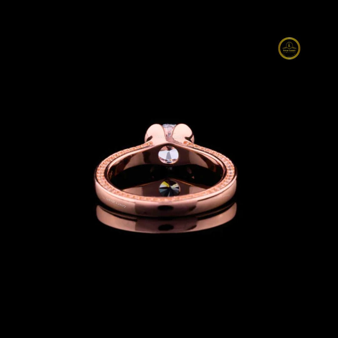 Half Bezel Round Cut Lab Diamond Engagement Ring - View 3