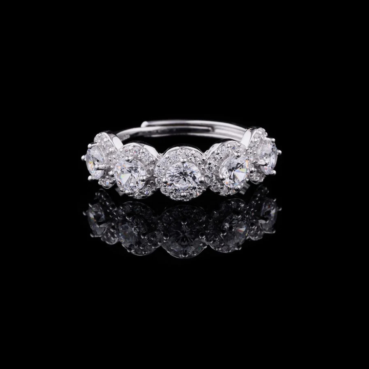 Five Stone Round Cut Lab Diamond Halo Ring