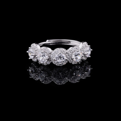 Five Stone Round Cut Lab Diamond Halo Ring