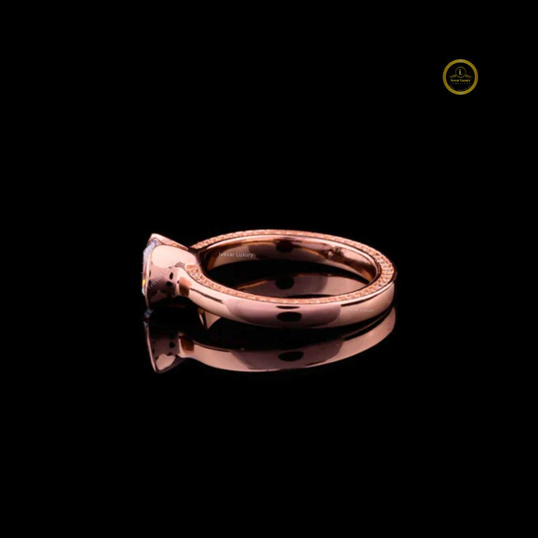Half Bezel Round Cut Lab Diamond Engagement Ring - View 2