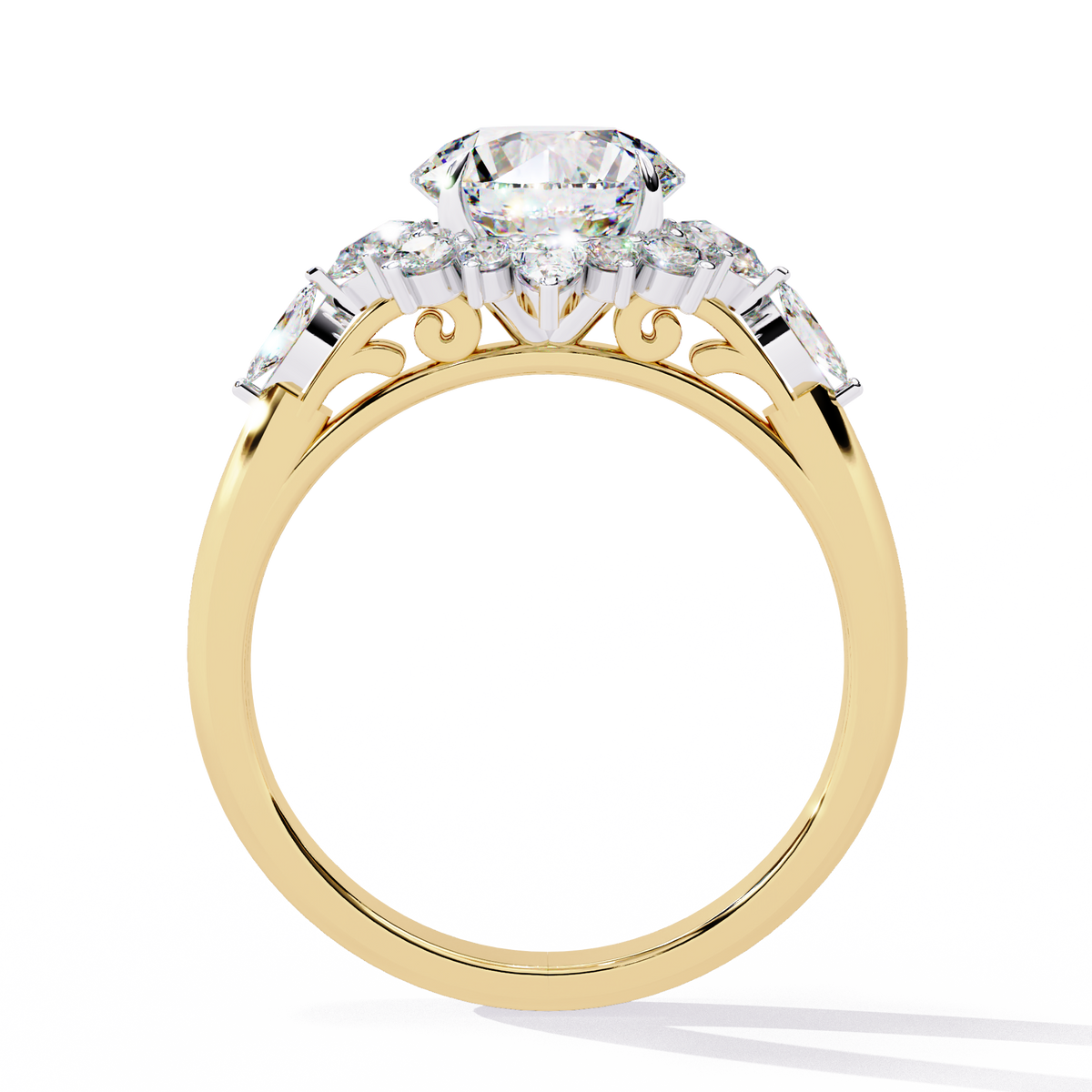 round sunburst halo lab diamond ring with marquise cut - view 5