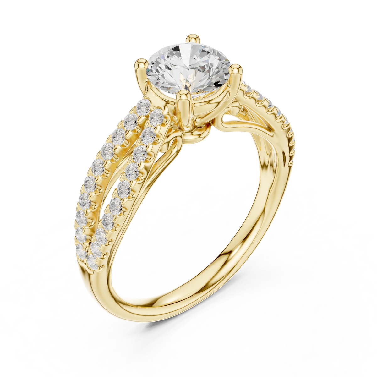 round cut lab diamond pave split shank engagement ring - view 2
