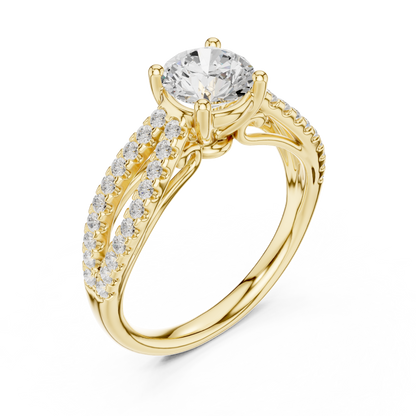 Round Cut Lab Diamond Pave Split Shank Engagement Ring - View 2