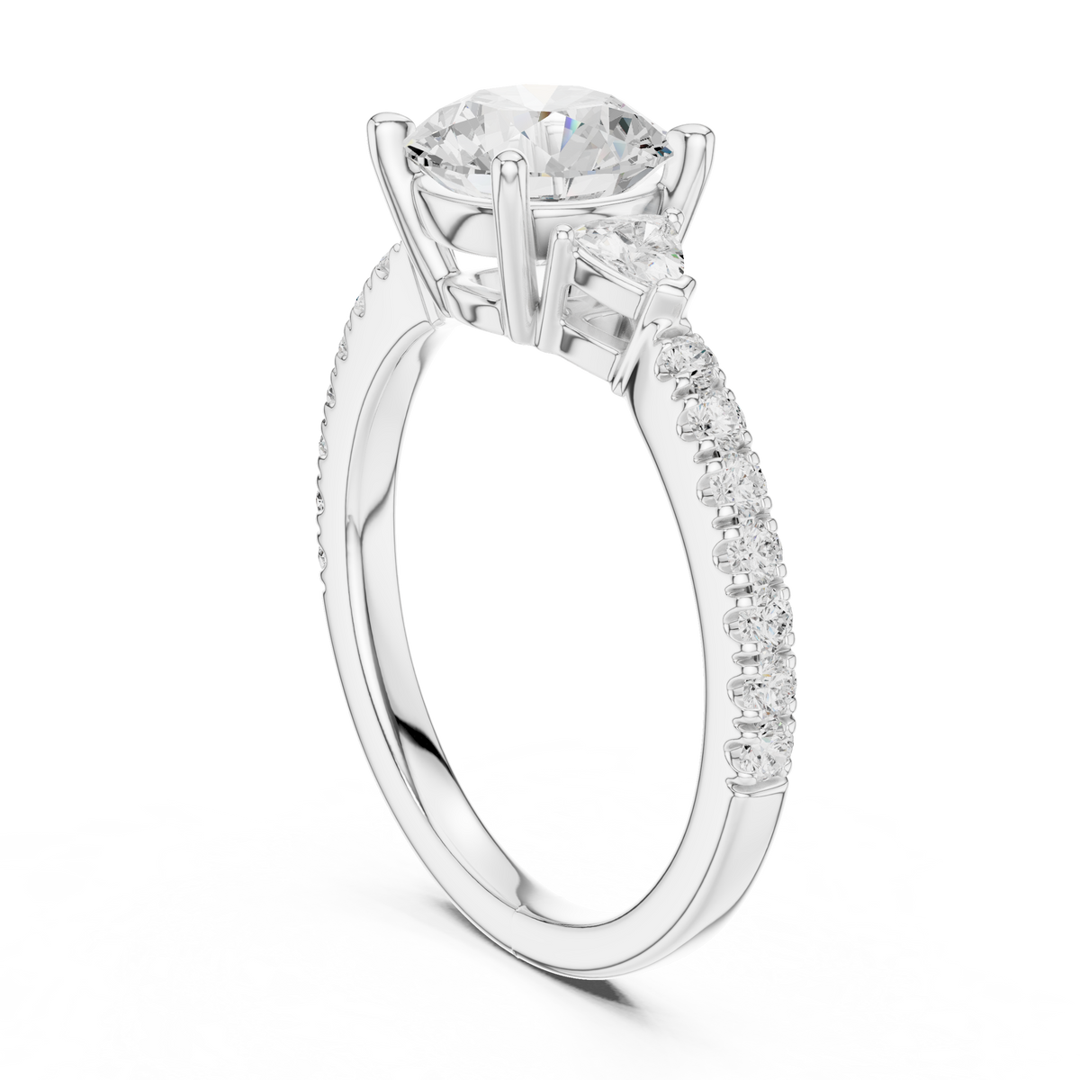 Round Cut Lab Diamond With Side Stone Pave Setting Ring - View 4