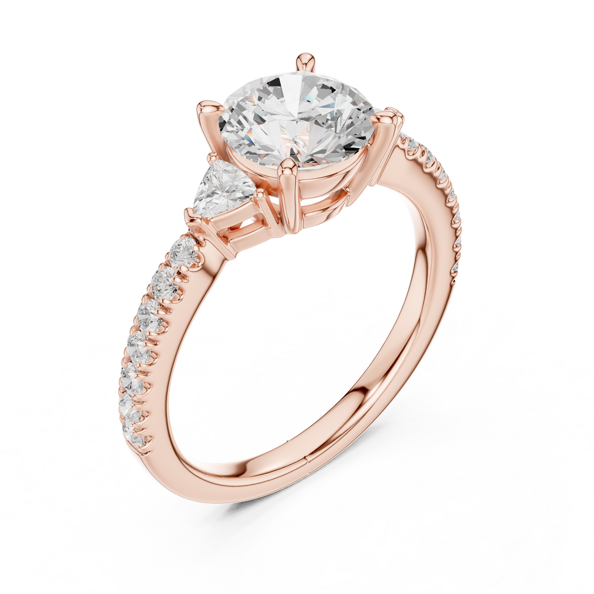 Round Cut Lab Diamond With Side Stone Pave Setting Ring - View 3