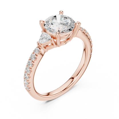 Round Cut Lab Diamond With Side Stone Pave Setting Ring - View 3