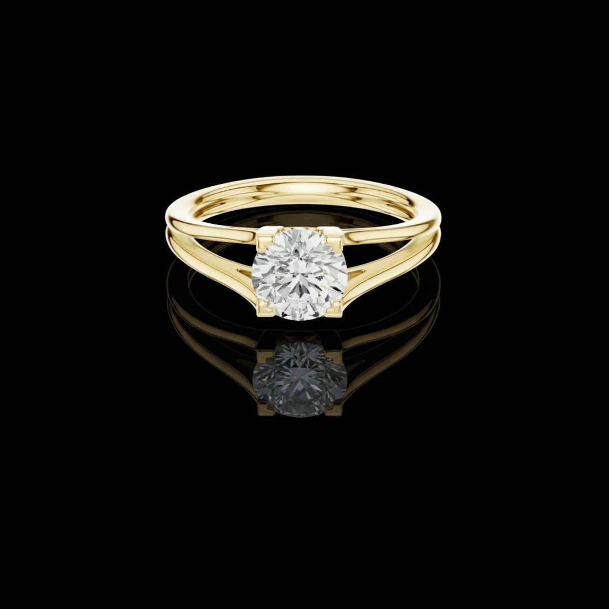 round cut lab diamond split shank solitaire engagement ring
