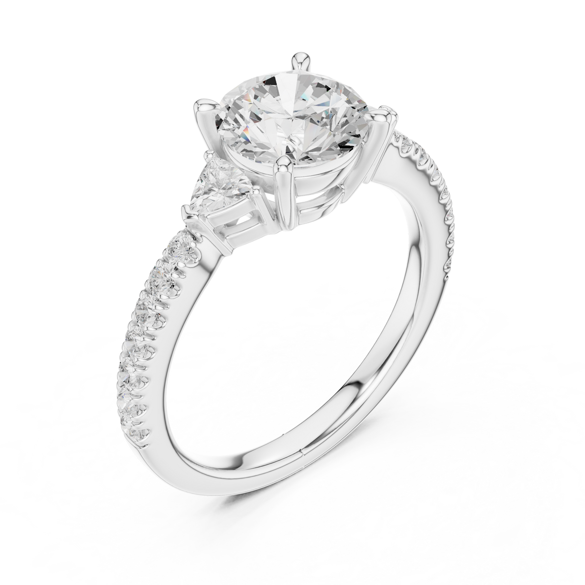 Round Cut Lab Diamond With Side Stone Pave Setting Ring - View 5