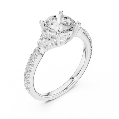 Round Cut Lab Diamond With Side Stone Pave Setting Ring - View 5