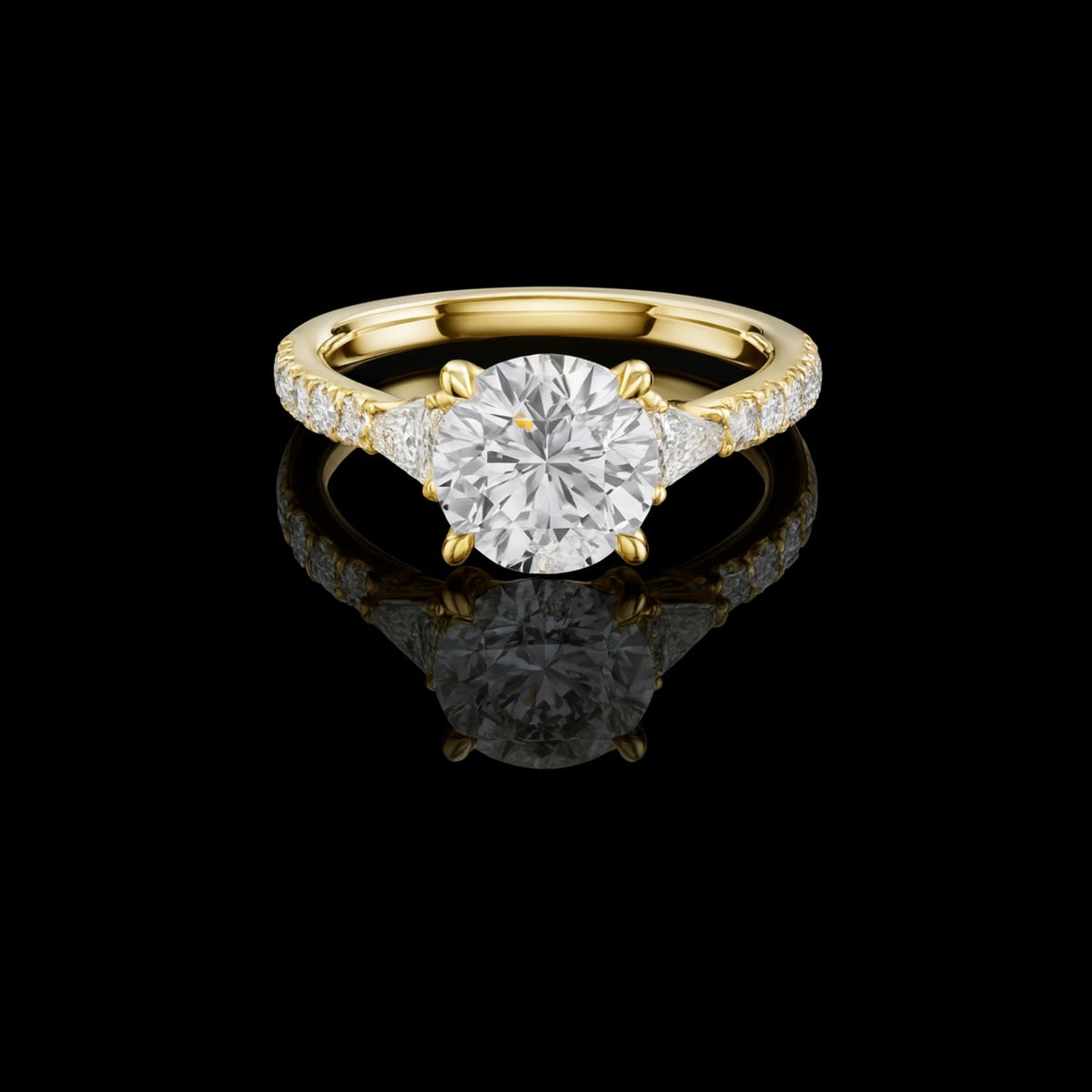 round cut lab diamond with side stone pave setting ring