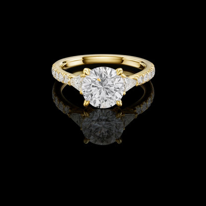 Round Cut Lab Diamond With Side Stone Pave Setting Ring