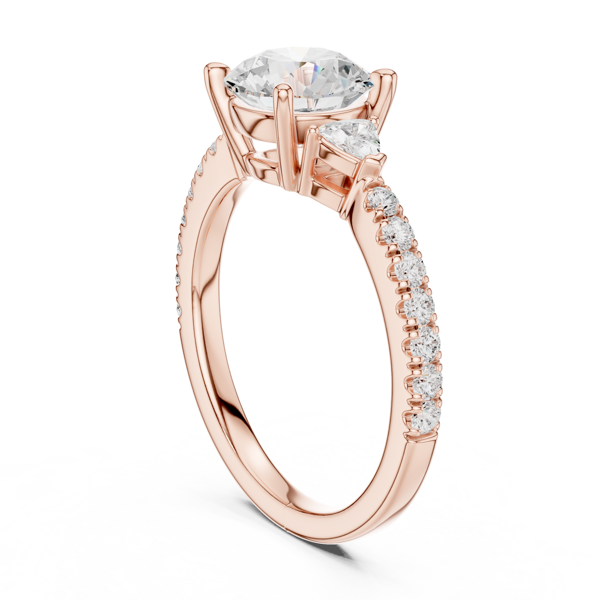 round cut lab diamond with side stone pave setting ring - view 2