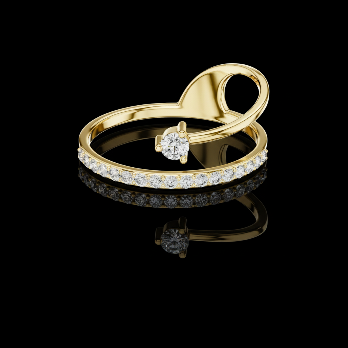 round cut lab diamond open wrap pave bypass ring