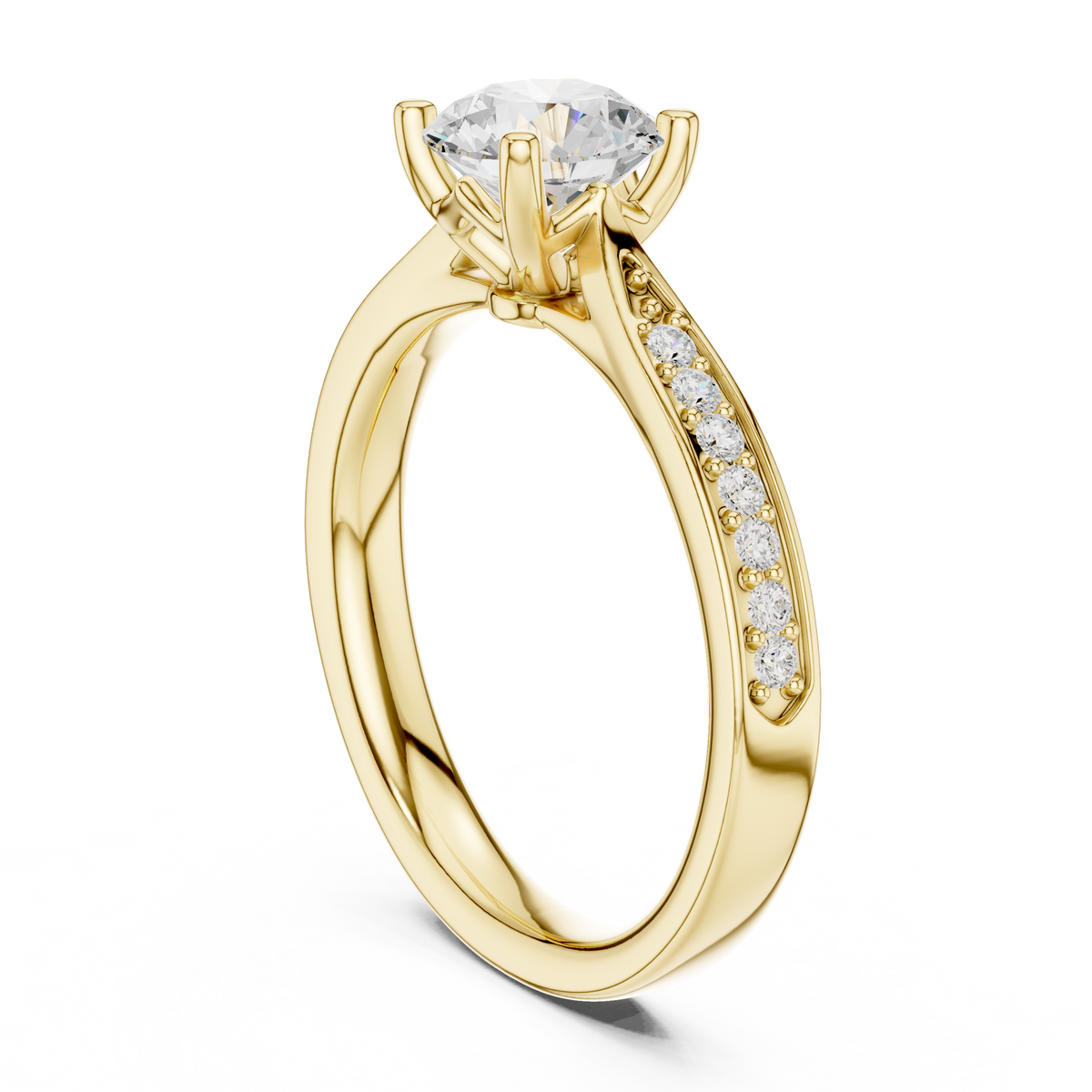 Round Lab Diamond Pave Solitaire Engagement Ring - View 10
