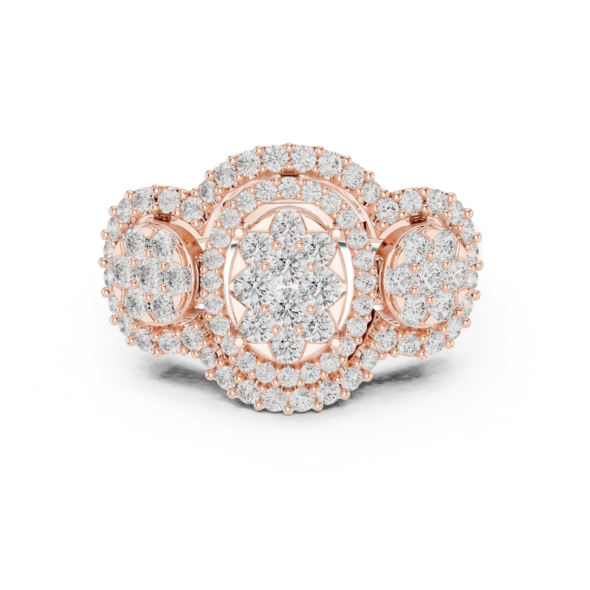 Triple Halo Lab Grown Diamond Cluster Statement Ring - View 2