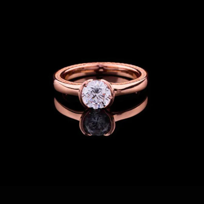 Half Bezel Round Cut Lab Diamond Engagement Ring