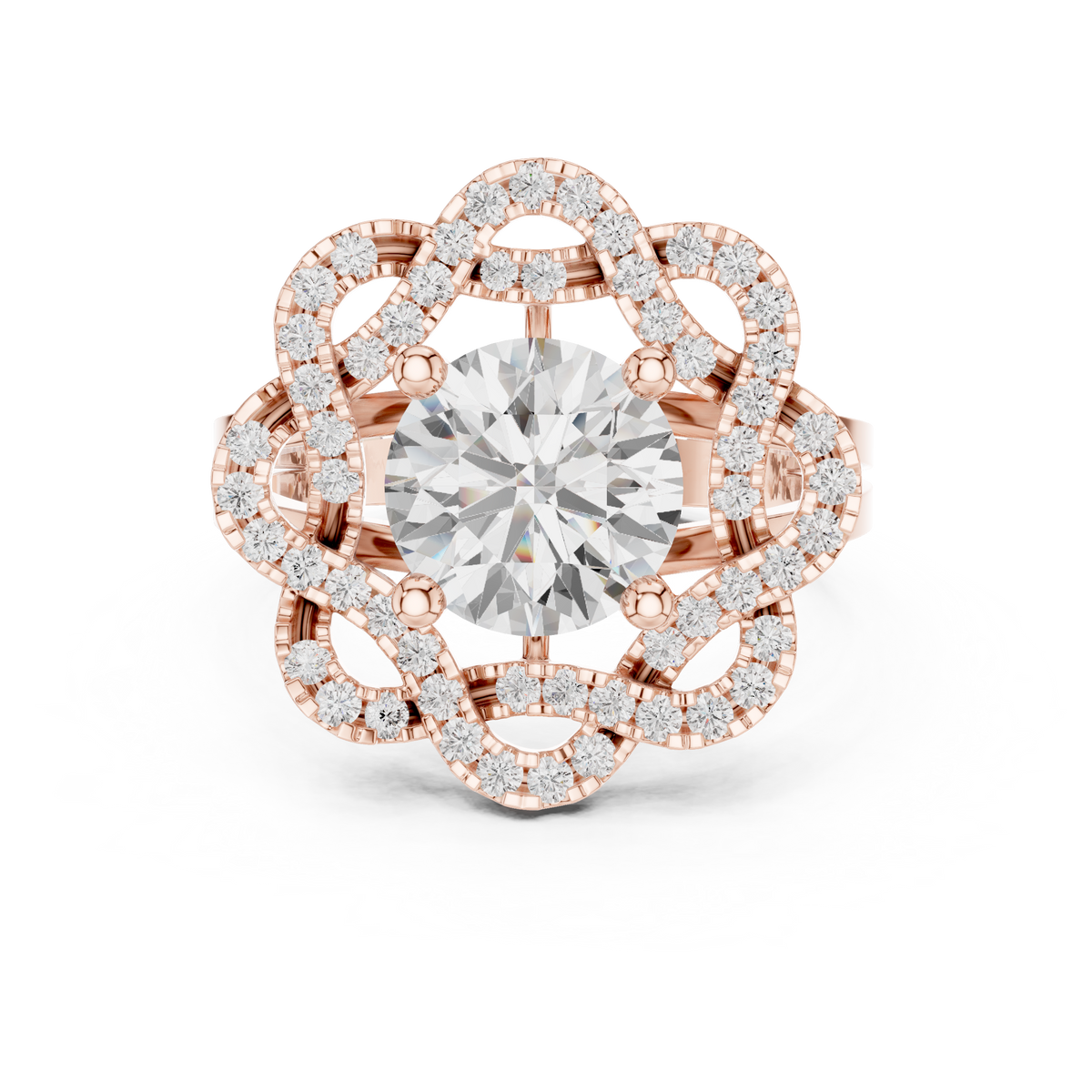 Floral Round Cut Moissanite Diamond Statement Wedding Ring For Her - View 2
