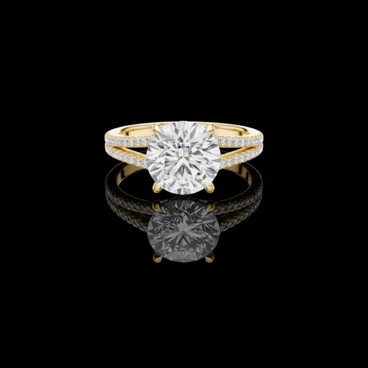 Round Cut Lab Diamond Split Shank Pave Setting Ring