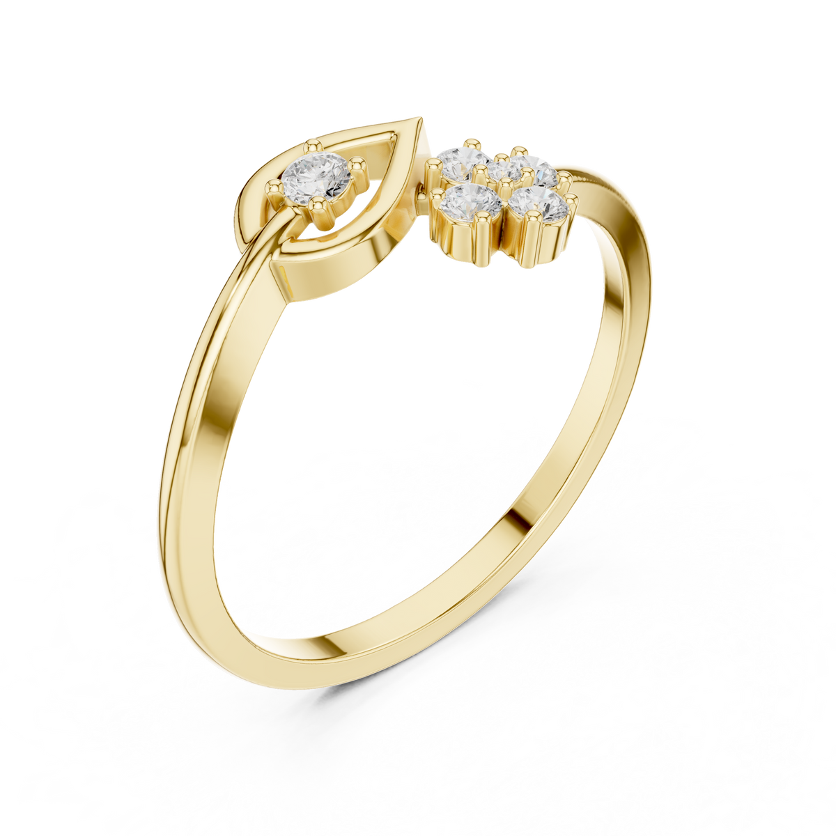 open leaf with flower round lab diamond bypass ring - view 4