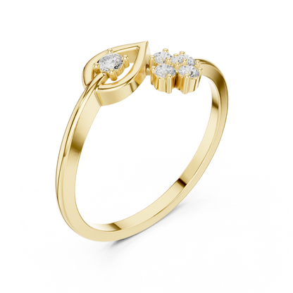 Open Leaf With Flower Round Lab Diamond Bypass Ring - View 4