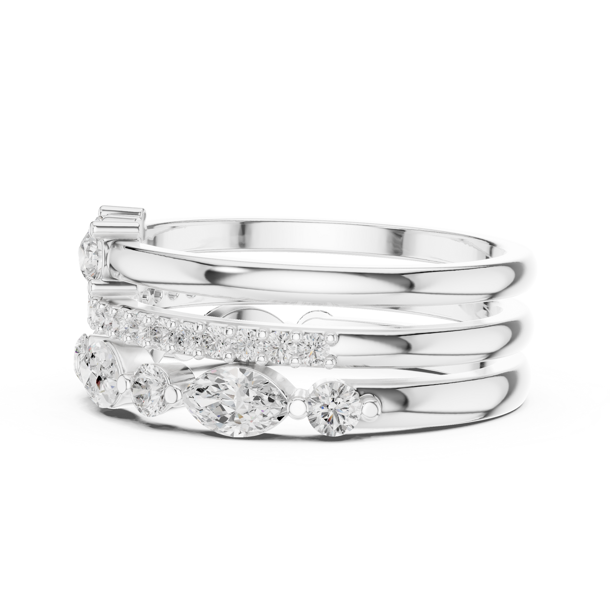 stackable marquise and round moissanite diamond ring set - view 9