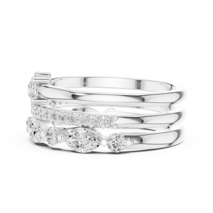 Stackable Marquise and Round Moissanite Diamond Ring Set - View 9