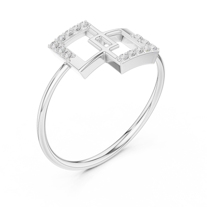 Stunning Round Cut Lab Diamond Edged Interlocking Square Ring - View 4