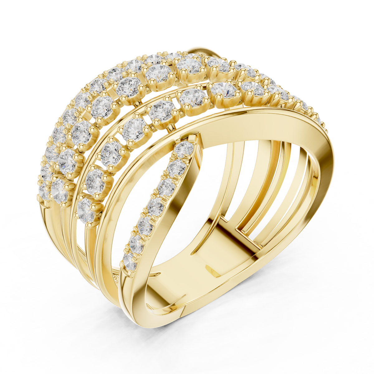Round Moissanite Diamond Multi Layer Crossover Engagement Ring - View 5