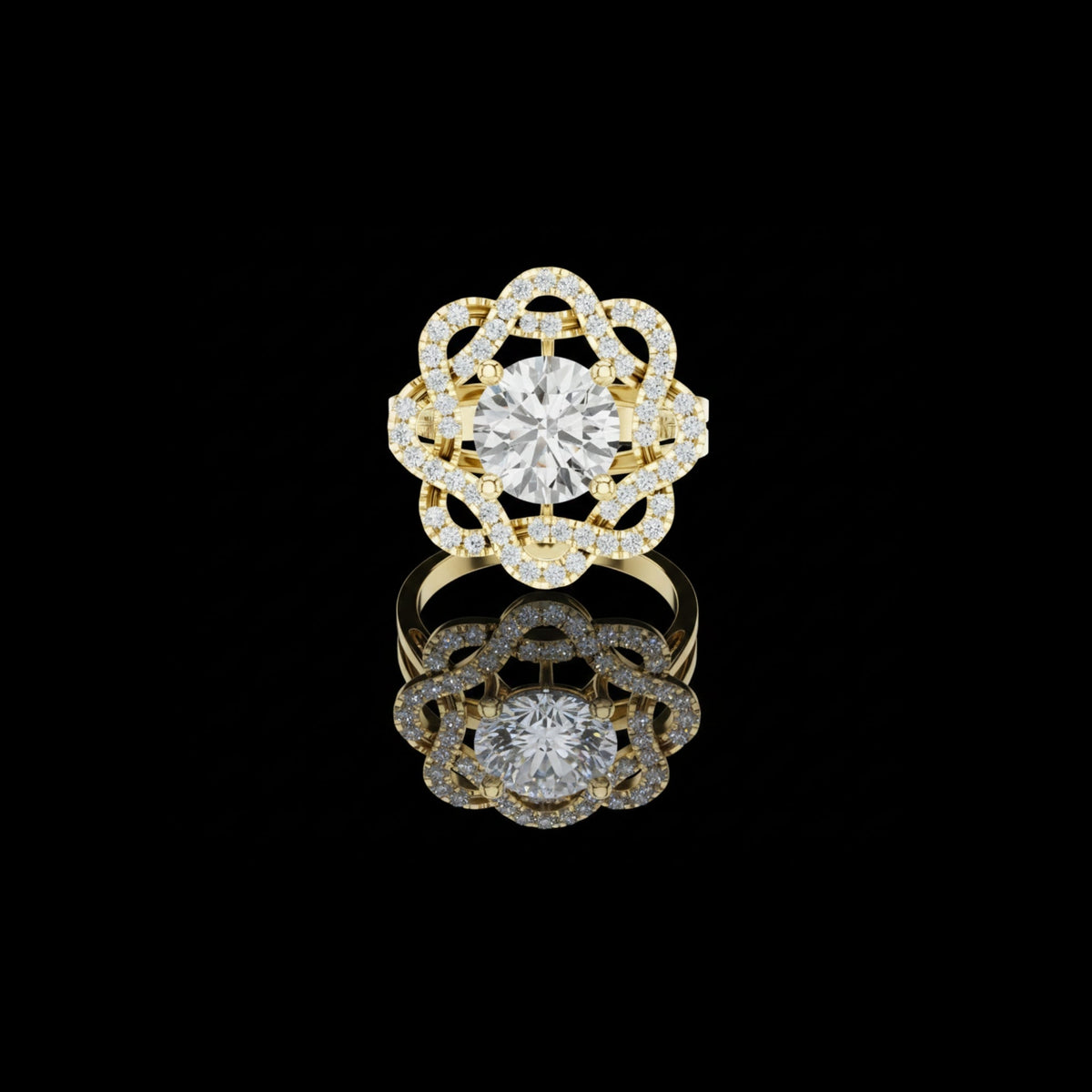 floral round cut moissanite diamond statement wedding ring for her
