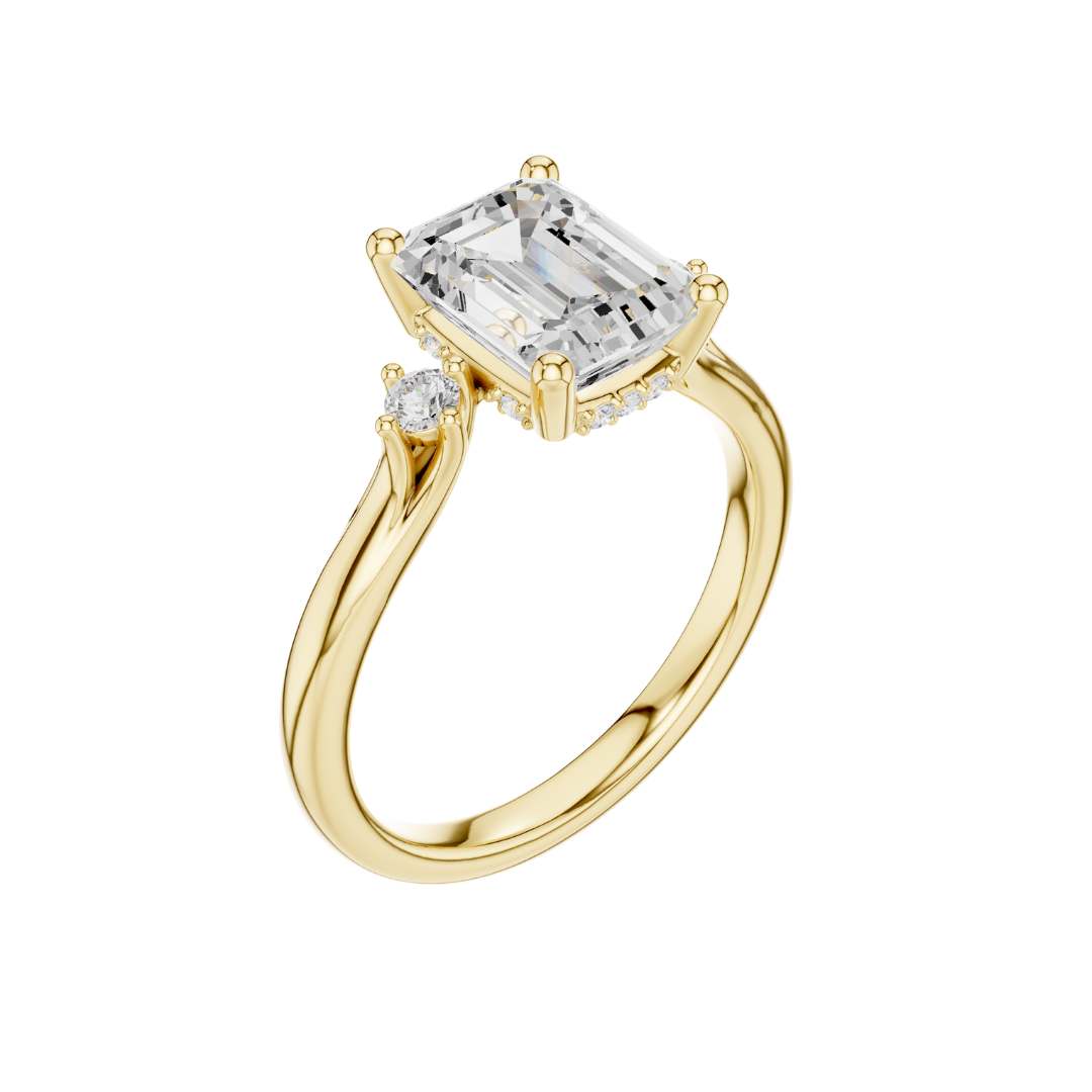Three Stone Emerald Cut Lab Diamond Engagement Ring - View 4