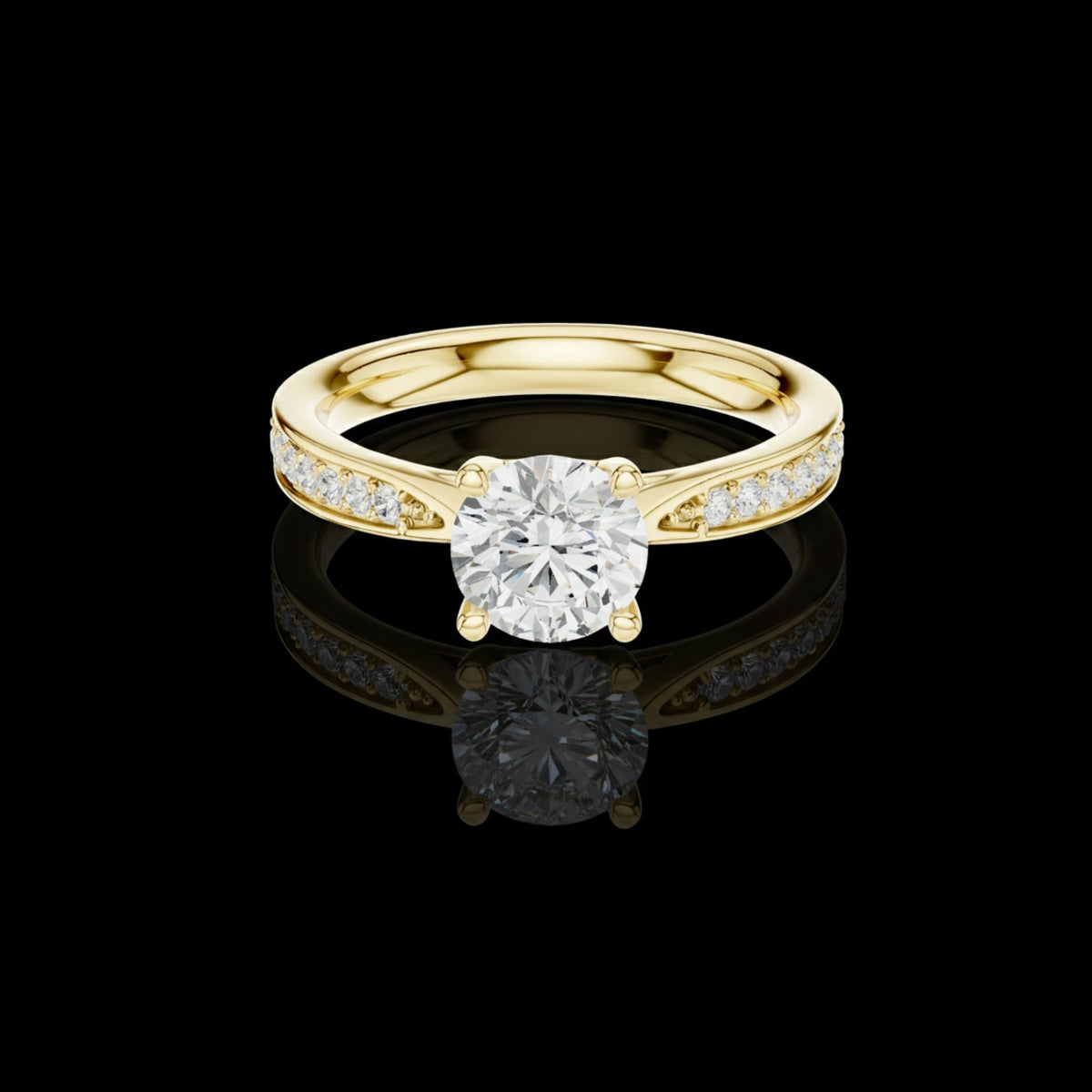 Round Lab Diamond Pave Solitaire Engagement Ring