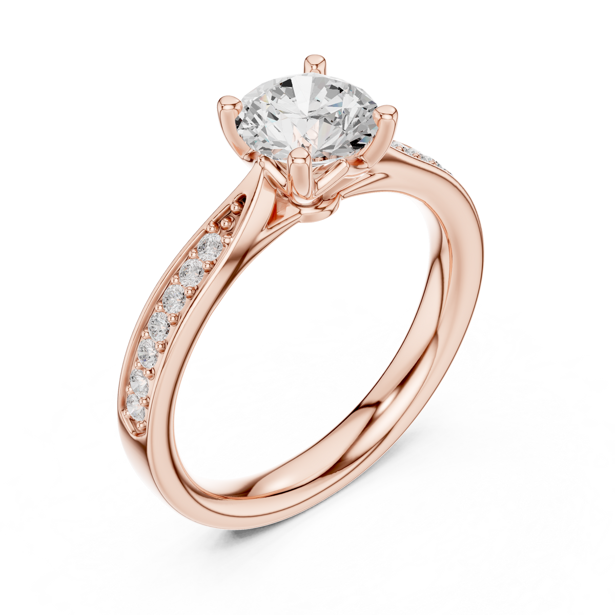 Round Lab Diamond Pave Solitaire Engagement Ring - View 5
