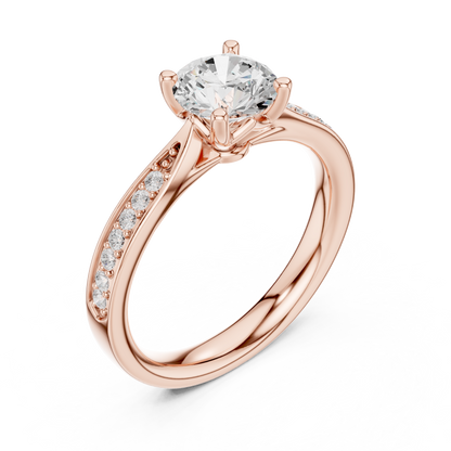 Round Lab Diamond Pave Solitaire Engagement Ring - View 5