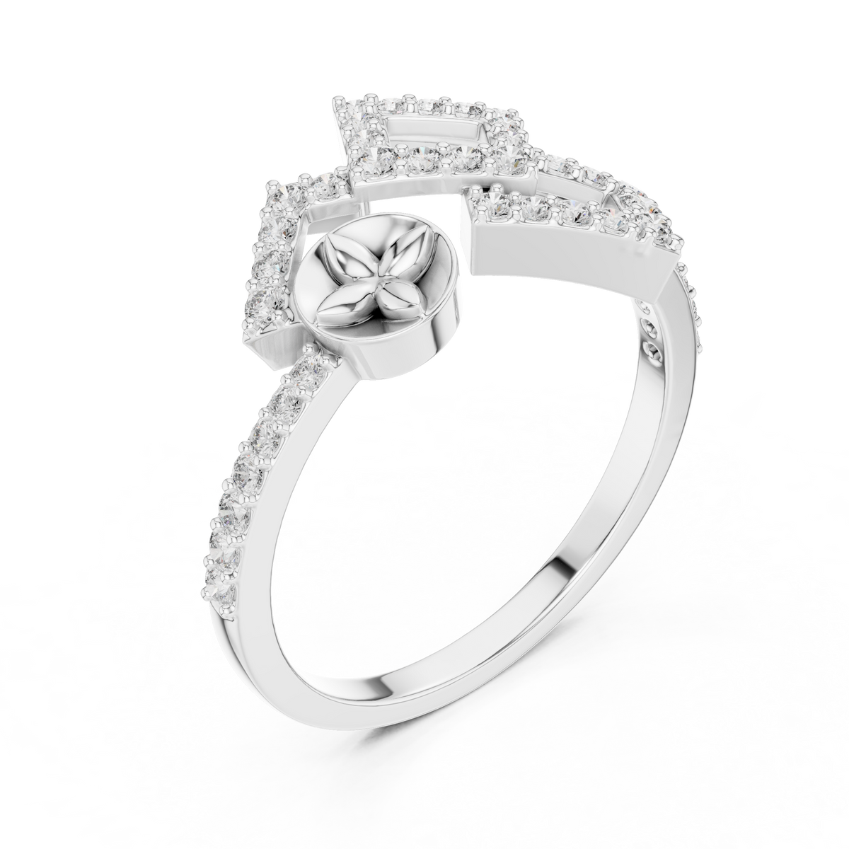 Double Square Pave Moissanite Diamond Statement Ring - View 8