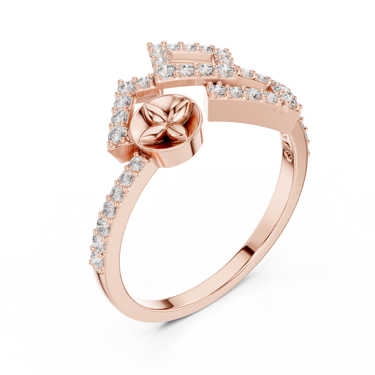 Double Square Pave Moissanite Diamond Statement Ring - View 5