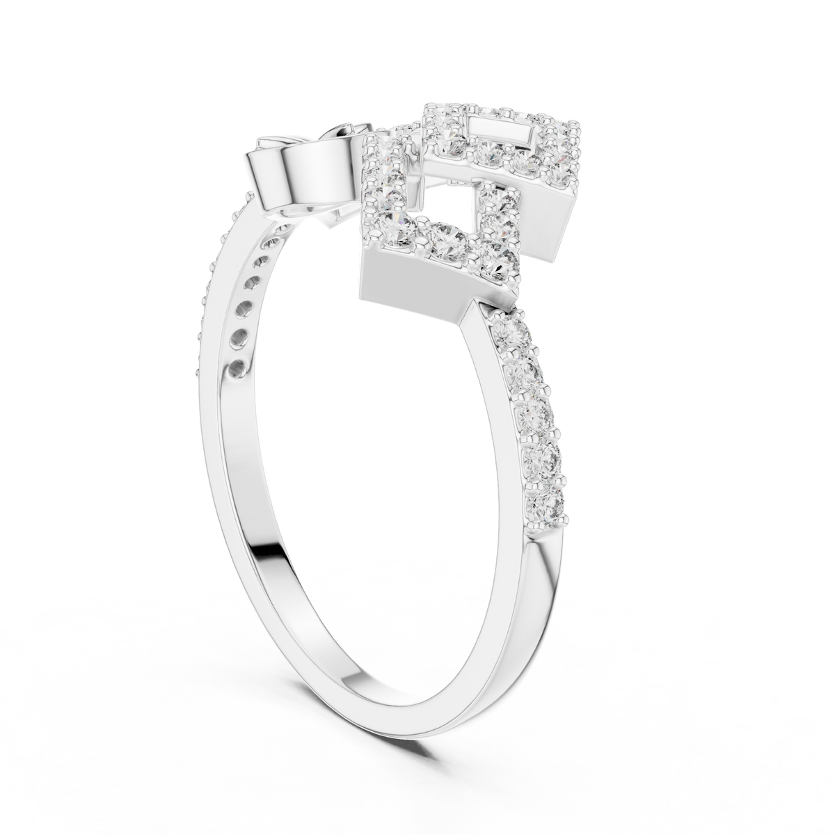 Double Square Pave Moissanite Diamond Statement Ring - View 9