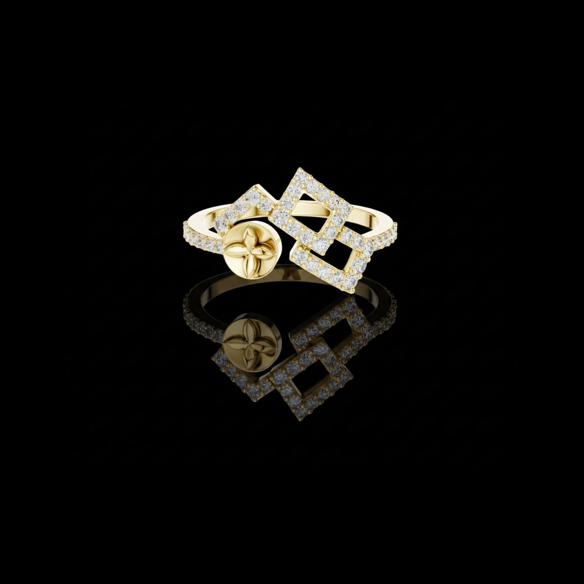 Double Square Pave Moissanite Diamond Statement Ring