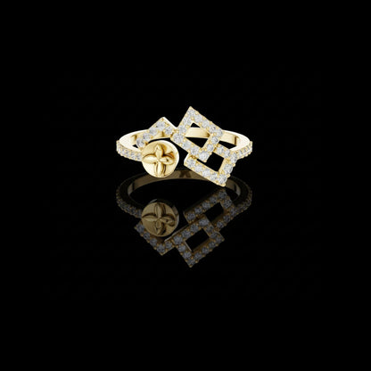 Double Square Pave Moissanite Diamond Statement Ring