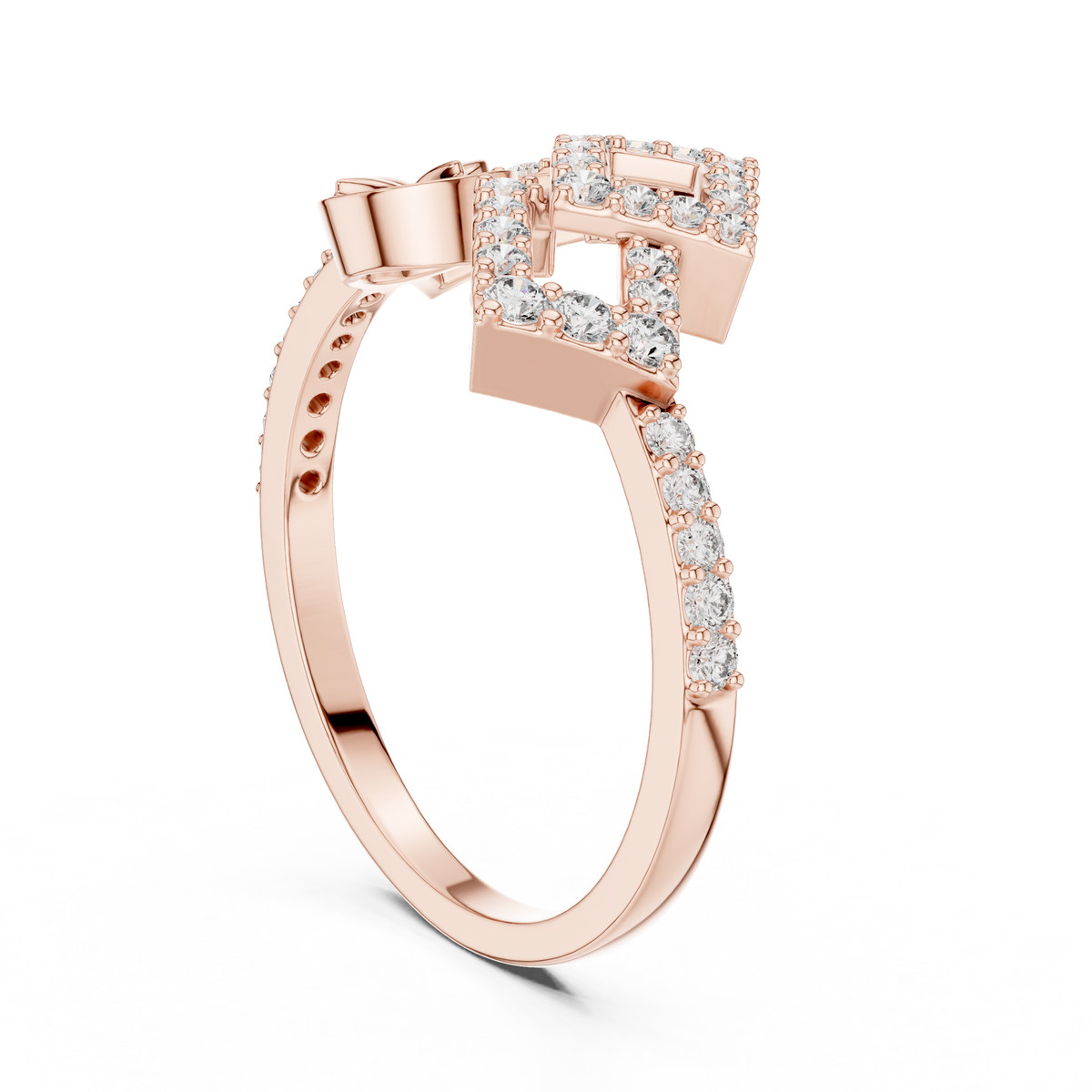 Double Square Pave Moissanite Diamond Statement Ring - View 6